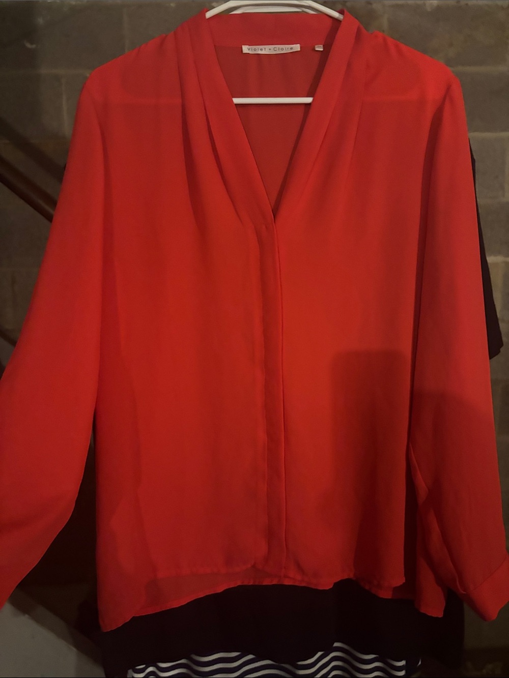 Violet & Claire Red V-Neck Long Sleeve Blouse